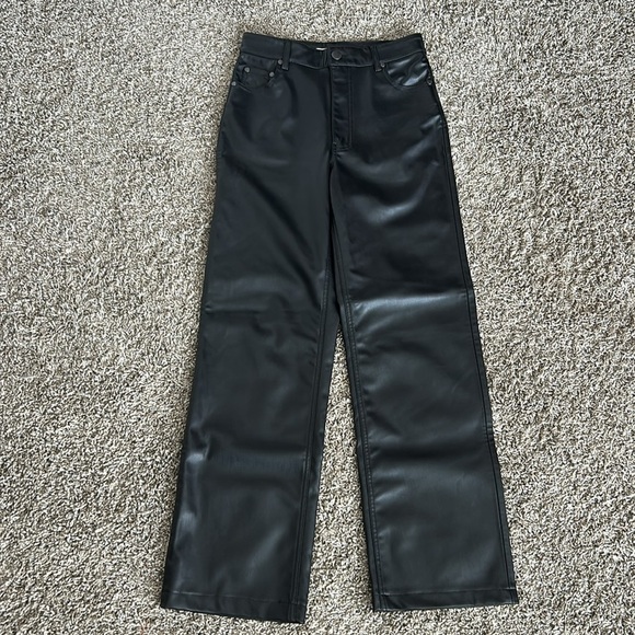 Zara High Rise Straight Leg Vegan Leather Pant Black - Picture 5 of 12